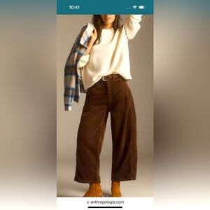 Anthropologie Pilcro Kenna Corduroy Barrel Pants in Moss XS 26p